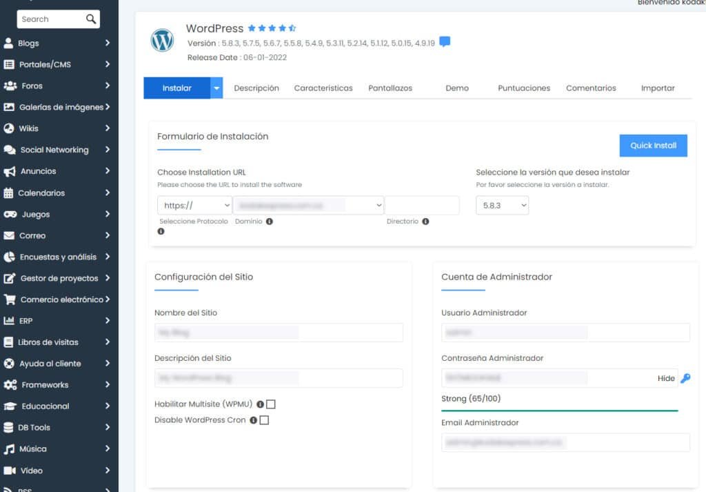 configurando wordpress para instalar